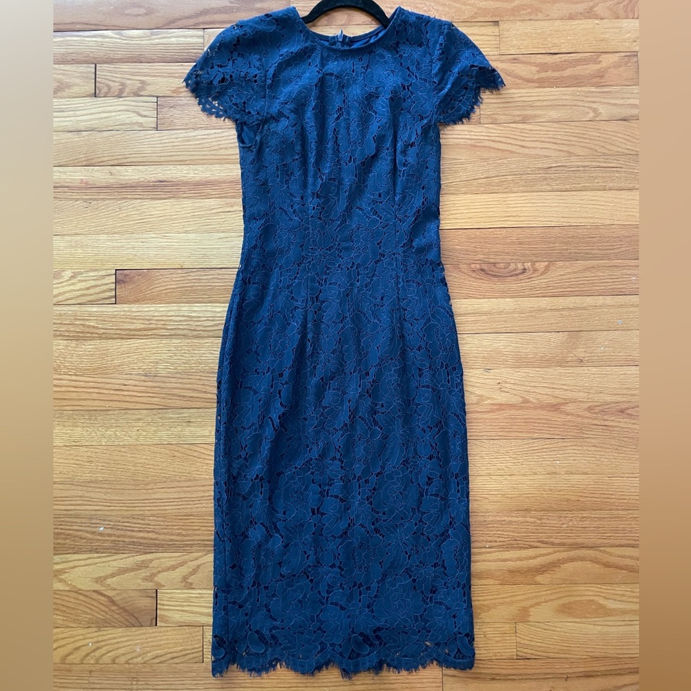 navy lace Aurora pencil dress with removable skirt wrap - Picture 8 of 8
